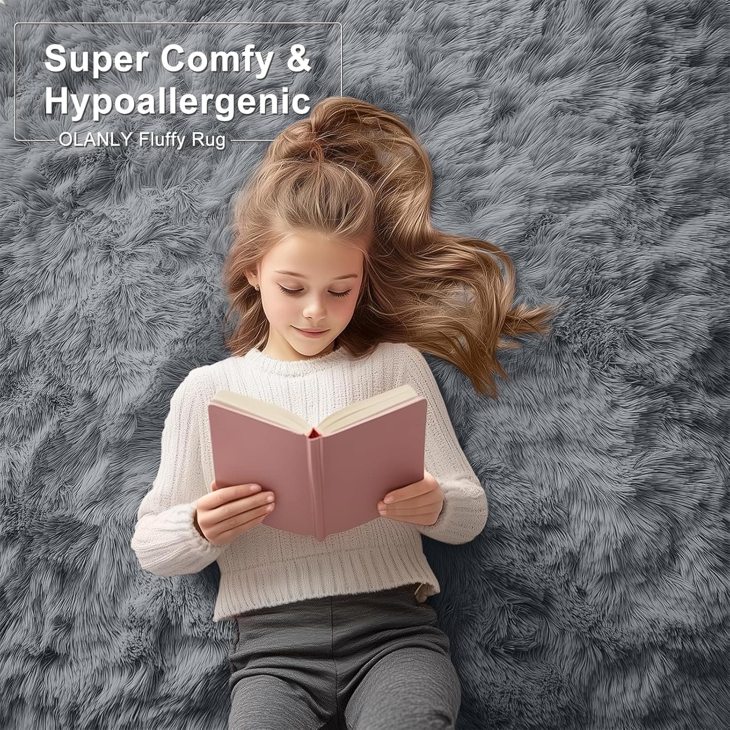 OLANLY Area Rugs for Living Room Bedroom, Machine Washable 4x5.9 ft Soft Fluffy Shaggy Bedside Rug, Indoor Floor Carpet for Kids Girls and Boys, Dorms, Nursery Rooms, Home Decor Aesthetic, Grey 4x5.9 ft Grey - Image 7