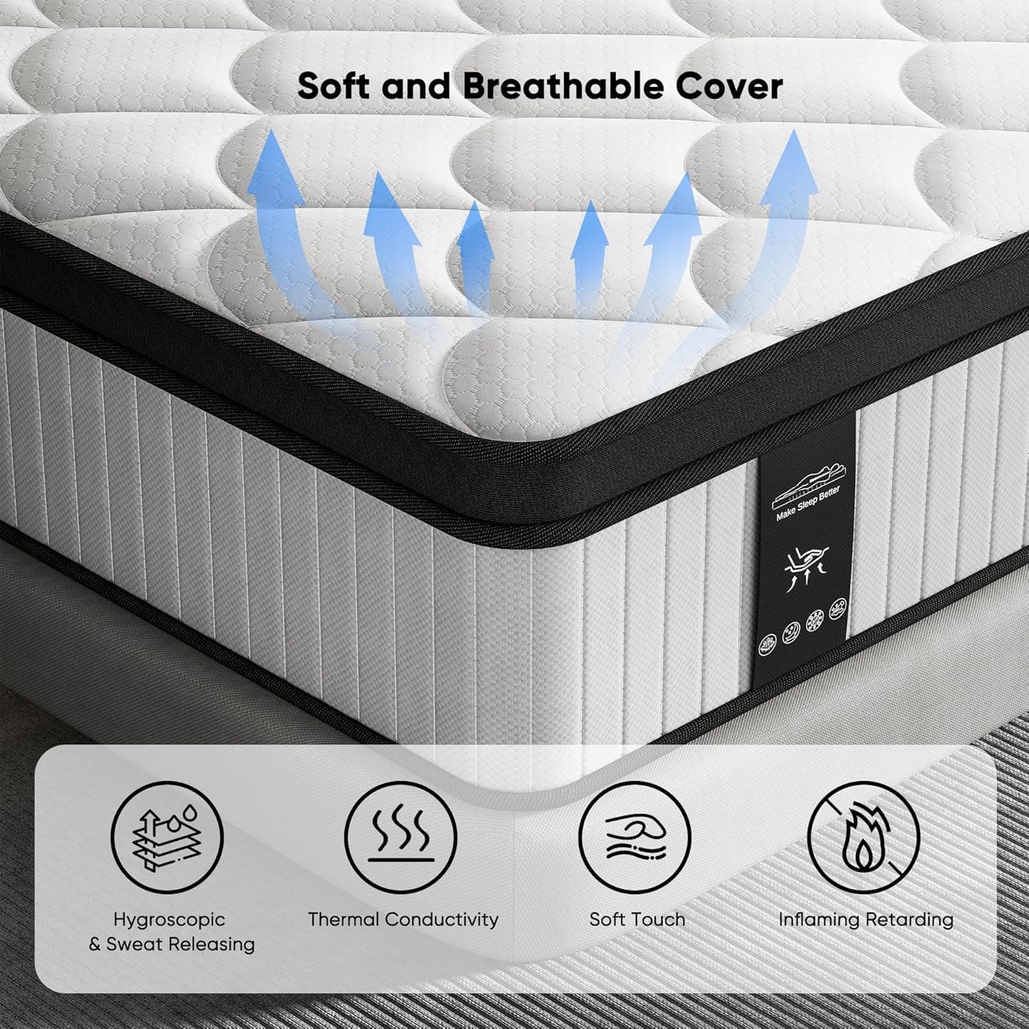 12 Inch King Size Mattress - 2025 Upgraded Hybrid Cooling Gel Memory Foam & Pocket Coils, Medium Firm Mattress in a Box for Back Neck Pain Relief, Motion Isolation, Edge Support, Breathable, White King 12 Inch - Image 3