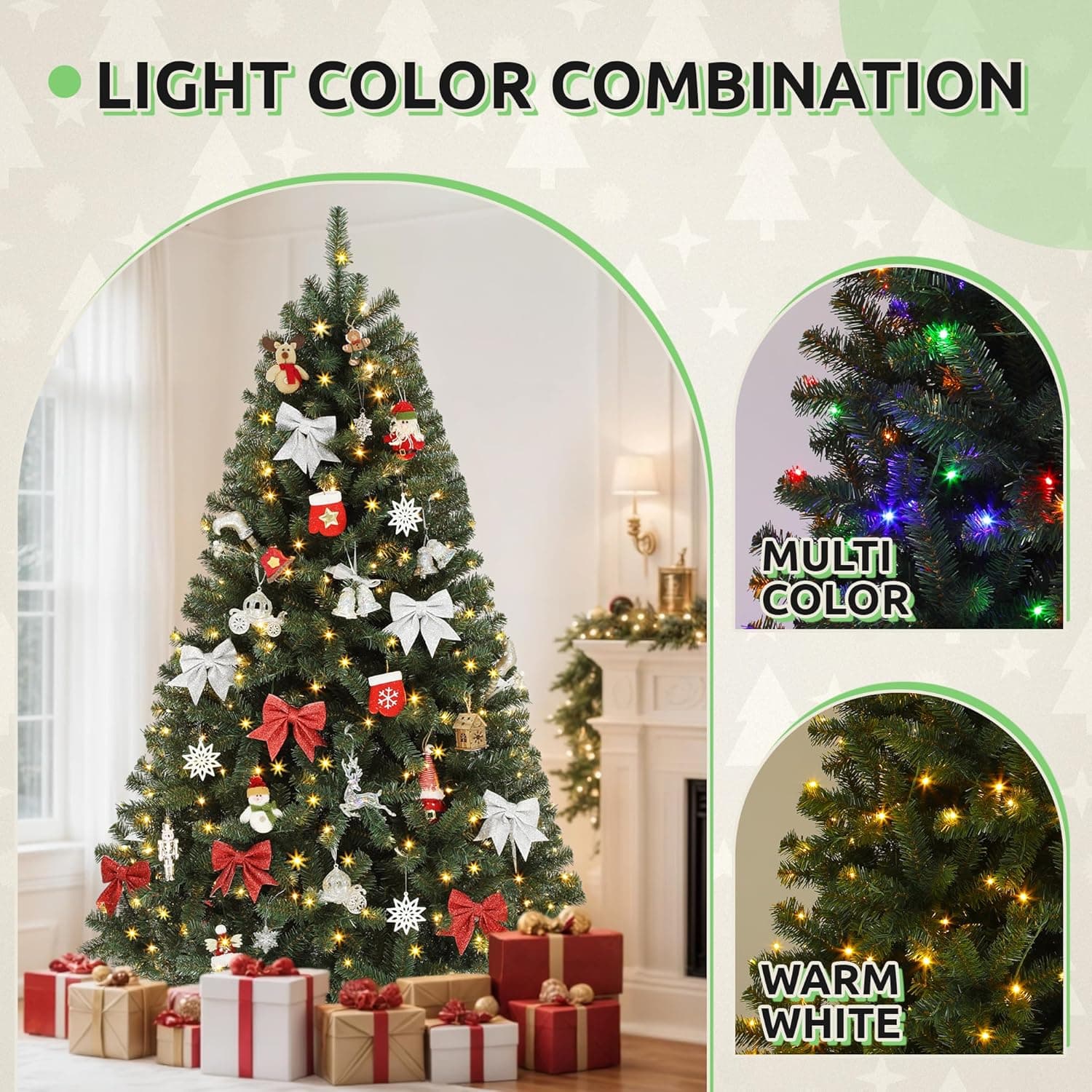 GOOBED Prelit Christmas Tree with Remote, 6 FT Green Christmas Tree with Hinged Branches & Foldable Stand, Artificial Xmas Tree Pre Lit with 250 LED Lights & Timer - Image 5