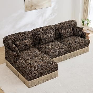 Amazon.com: Aoowow Luxury 110.3" L-Shaped Sofas with Tassel,Modular Sectional Vintage Leopard Print 3 Seater Cloud Sofa Couch with Ottoman,Floral Black and Brown L Shape Couches for Living Room,Apartment : Home & Kitchen - Image 2