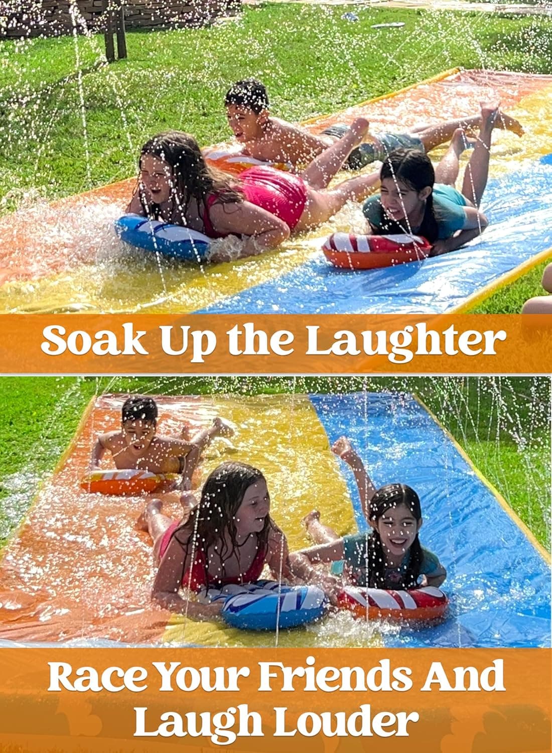 Sloosh 22.5ft x 82in Waves Triple Lawn Water Slide,Heavy Duty Lawn Water with 3 Body Boards and Slip Sprinkler for Kids Adults Backyard Summer Outdoor - Image 7