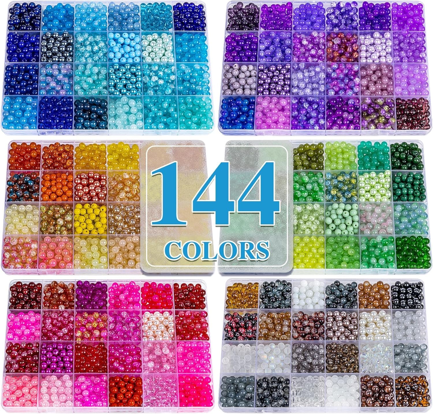 XSEINO About 7200PCS 6mm Glass Beads Bracelet Making Kit,144 Assorted Colors Crystal Glass Beads for Bracelet and Jewelry Making and DIY Crafts,Friendship Gifts,to Give to Friends, Family Multicolor 6Box - Image 2