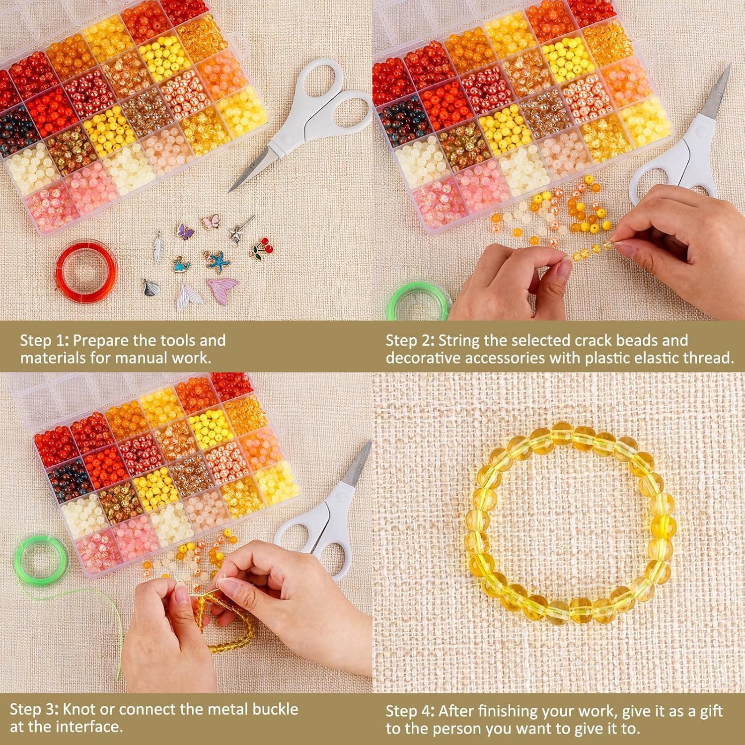 XSEINO About 7200PCS 6mm Glass Beads Bracelet Making Kit,144 Assorted Colors Crystal Glass Beads for Bracelet and Jewelry Making and DIY Crafts,Friendship Gifts,to Give to Friends, Family Multicolor 6Box - Image 5