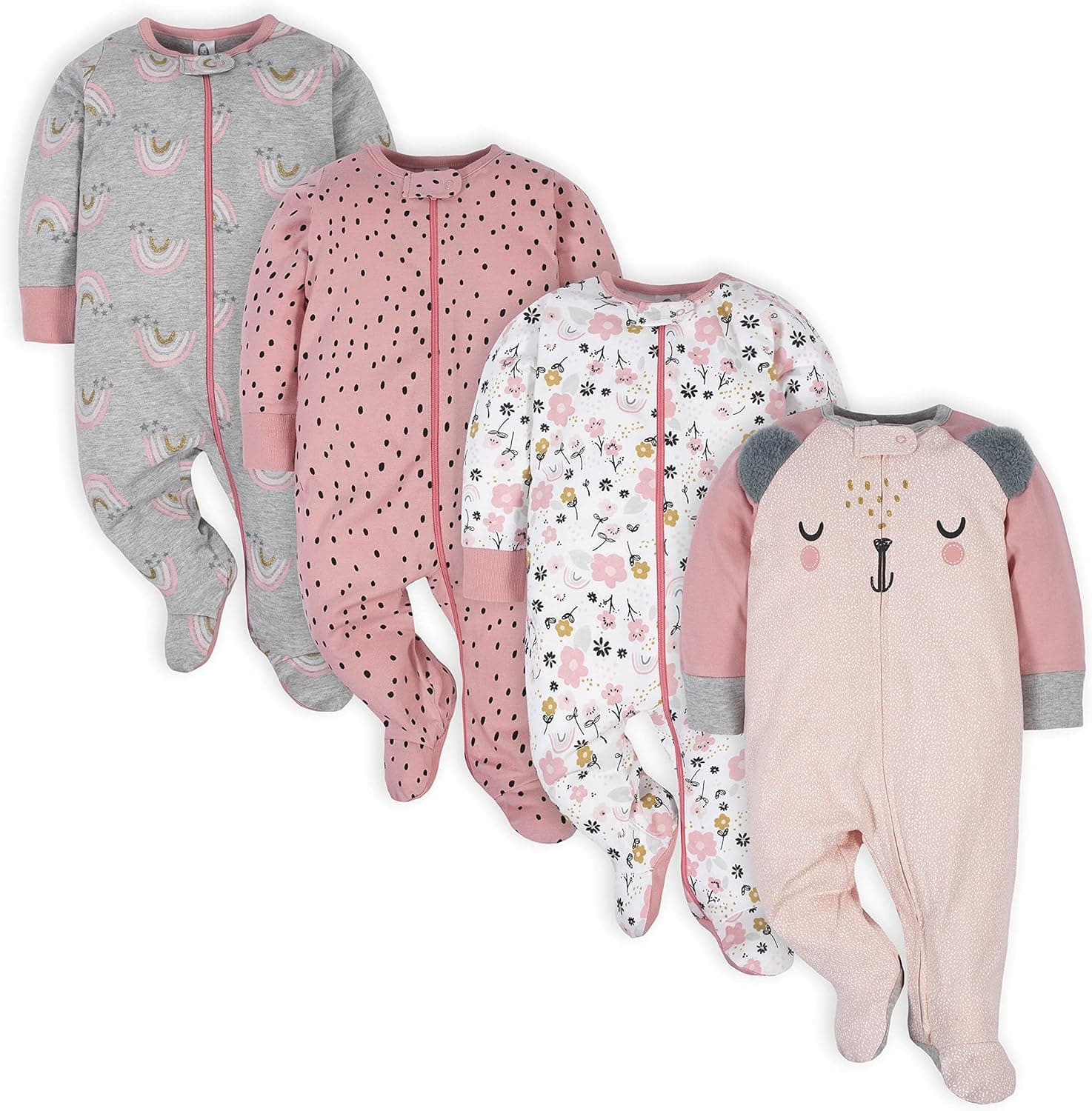 Gerber Baby Girls 4 Pack Sleep 'N Play Footie 0-3 Months Bear Pink - Image 2
