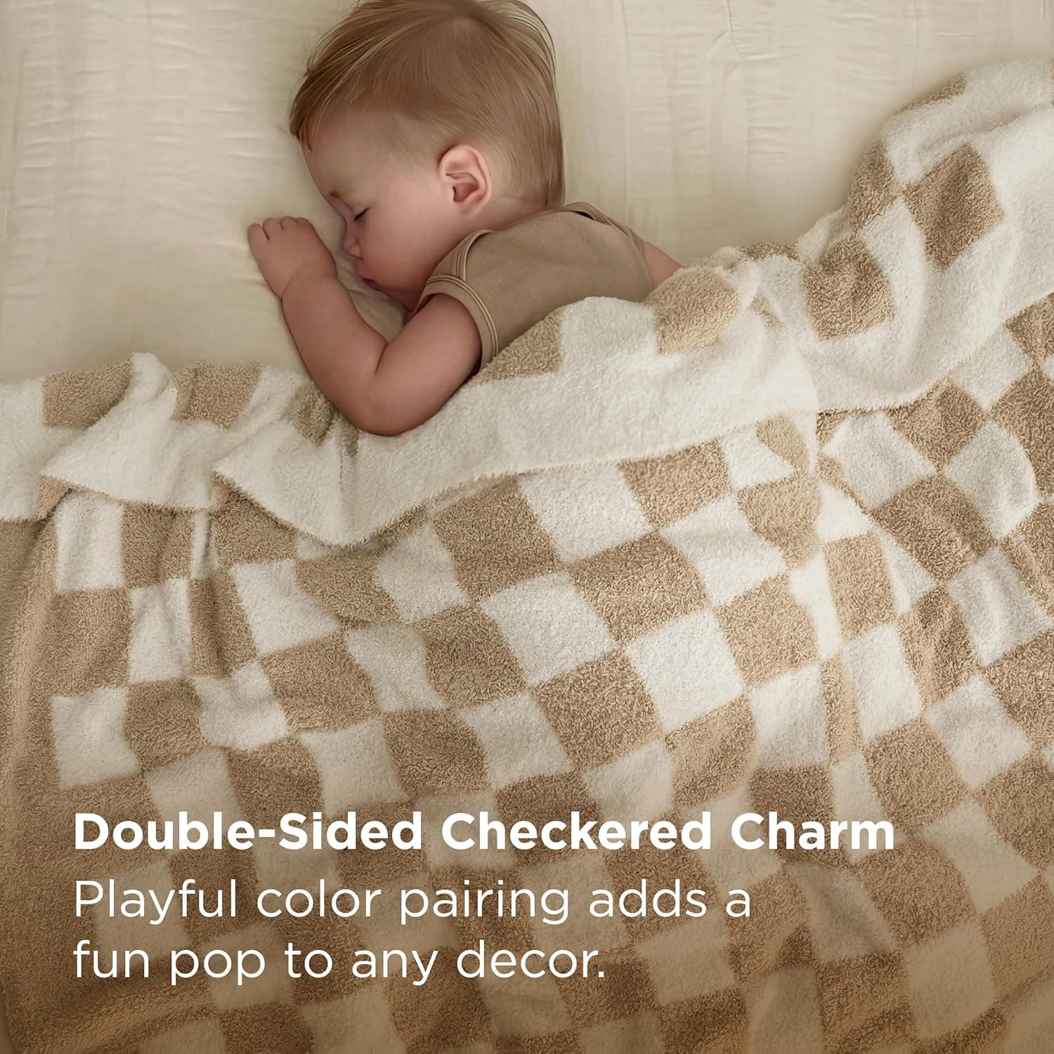 Manta Checkered GentleSoft de Bedsure para Sofá - Manta Beige Suave y Acogedora, Manta de Punto Esponjosa y Cálida para Cama y Sofá, Regalos de Decoración para Cumpleaños y Día de San Valentín para Mujeres y Hombres, 50x60 Pulgadas 01 - Manta Checkered Beige (50" x 60") - Image 4