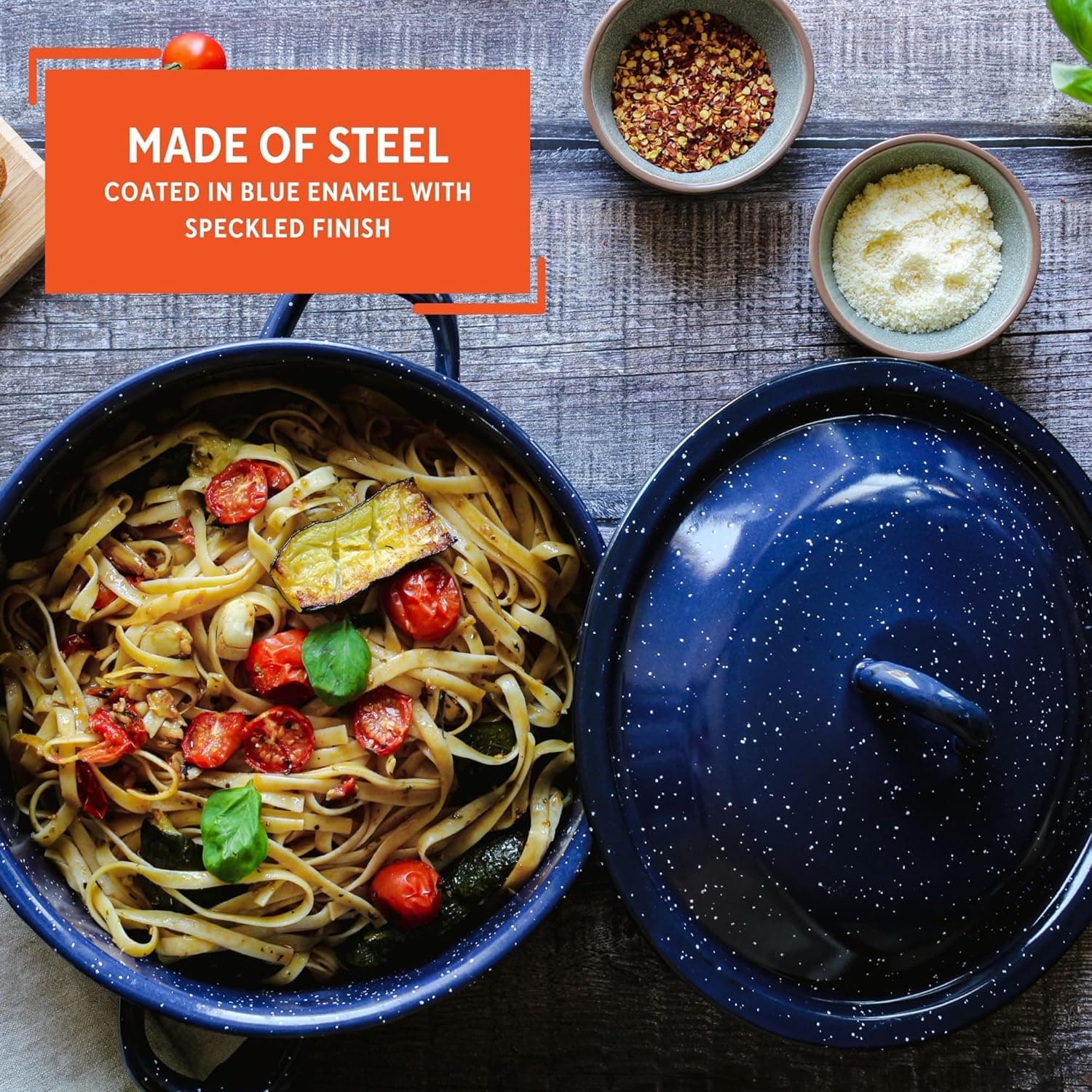 IMUSA 6Qt Blue Speckled Enamel Stock Pot with Lid, Traditional Mexican Enamel Cookware for Everyday Cooking and Kitchen Use 6 Quarts Stock Pot - Image 4