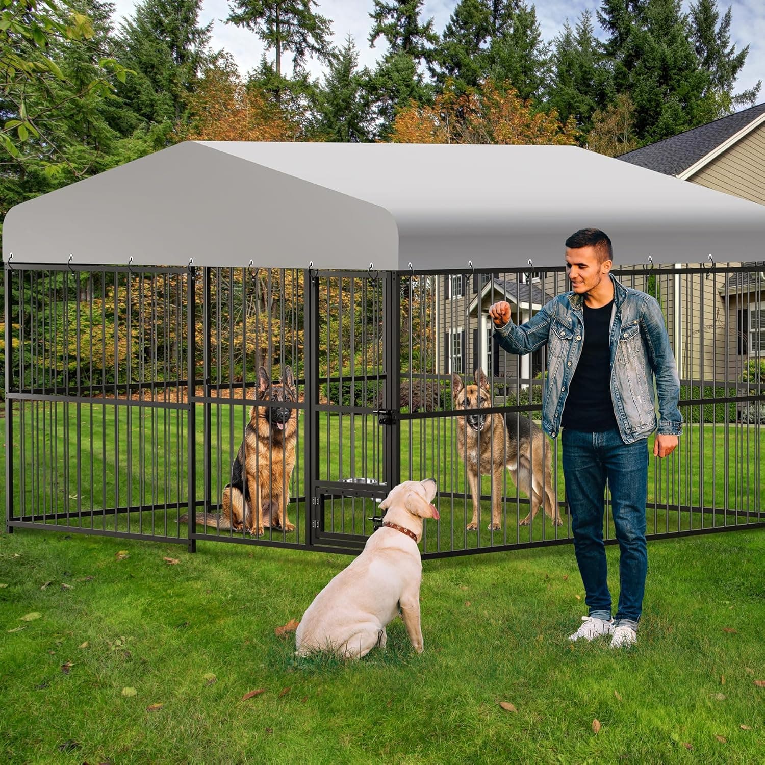 10x10x6 FT Large Dog Kennel Outdoor, Heavy-Duty Outdoor Dog Cage with Lock and Waterproof Roof, Swivel Stainless Steel Feeding Bowl- Easy Assembly for Medium & Large Dogs. 10x10x6FT - Image 6