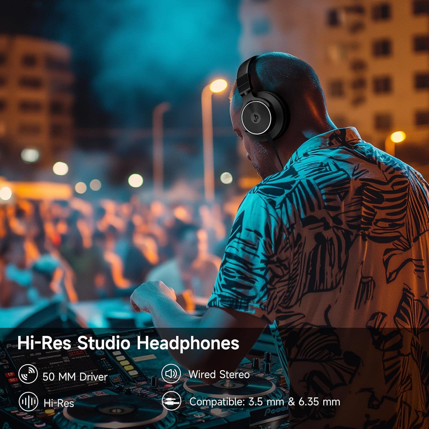 Auriculares con cable sobre la oreja, auriculares de monitor de estudio y mezcla DJ con controladores de neodimio de 50 mm y conector de 1/4 a 3.5 mm para guitarra AMP, podcast, piano, teclado (Negro) - Image 2