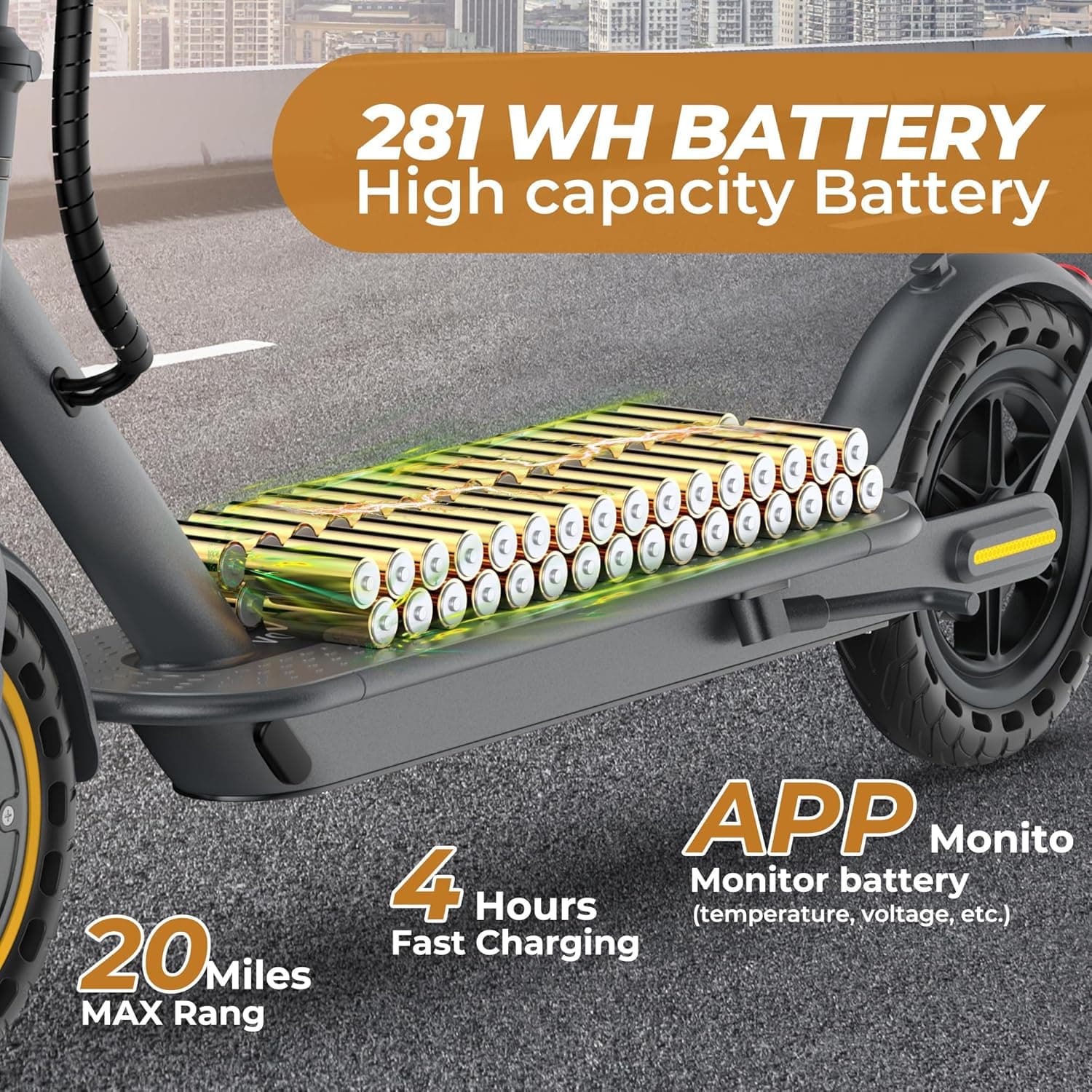 WERHY Electric Scooter, 8.5"/10" Tire, Powerful 350/500W Motor, Top Speed 19/22 MPH, 20-23Miles Max Range, Folding Escooter for Adults & Teens with Smart APP, Digital Display, Cruise Control H7-8.5''-21miles-350W - Image 5