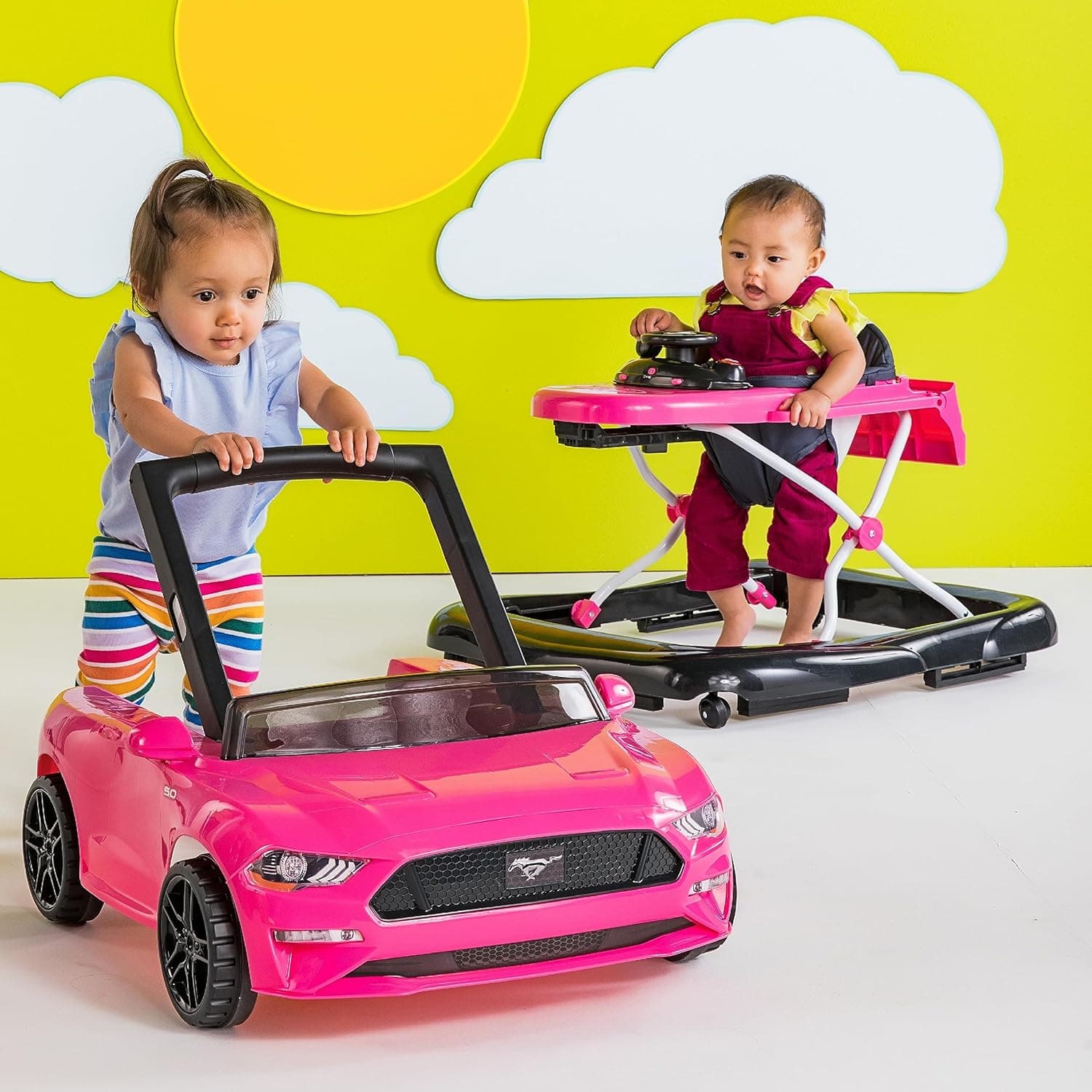 Bright Starts Ford Mustang 4-in-1 Pink Baby Activity Center & Push Walker with Removable Interactive Steering Wheel -Toy, 6 Months and up Pink Mustang - Image 8