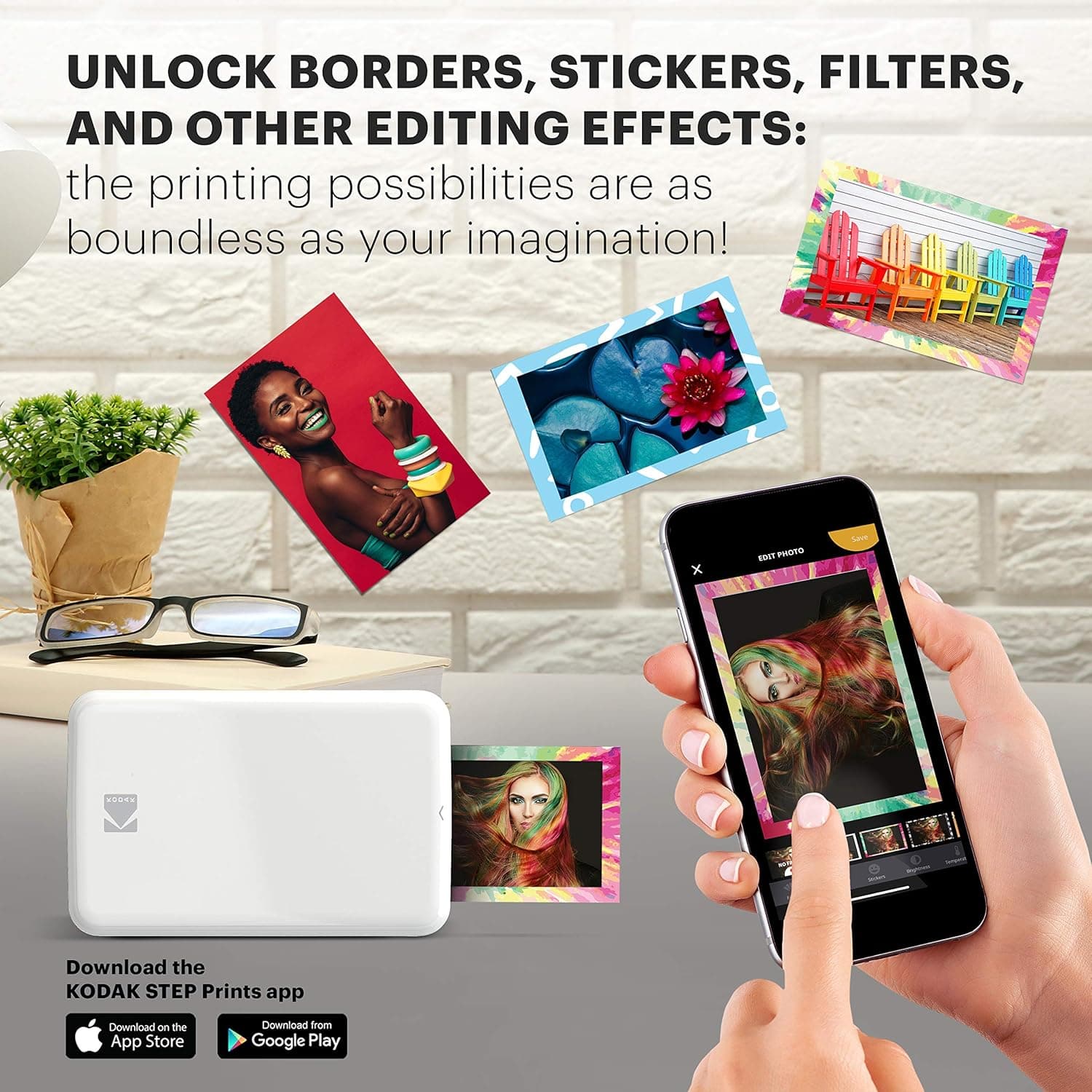 KODAK Step Instant Smartphone Photo Printer - Portable Mini Color Wireless Mobile Printer - Zink 2x3” Sticky-Back Photos - Bluetooth Compatible with iOS & Android Devices - Fun Editing App - White White Printer - Image 5