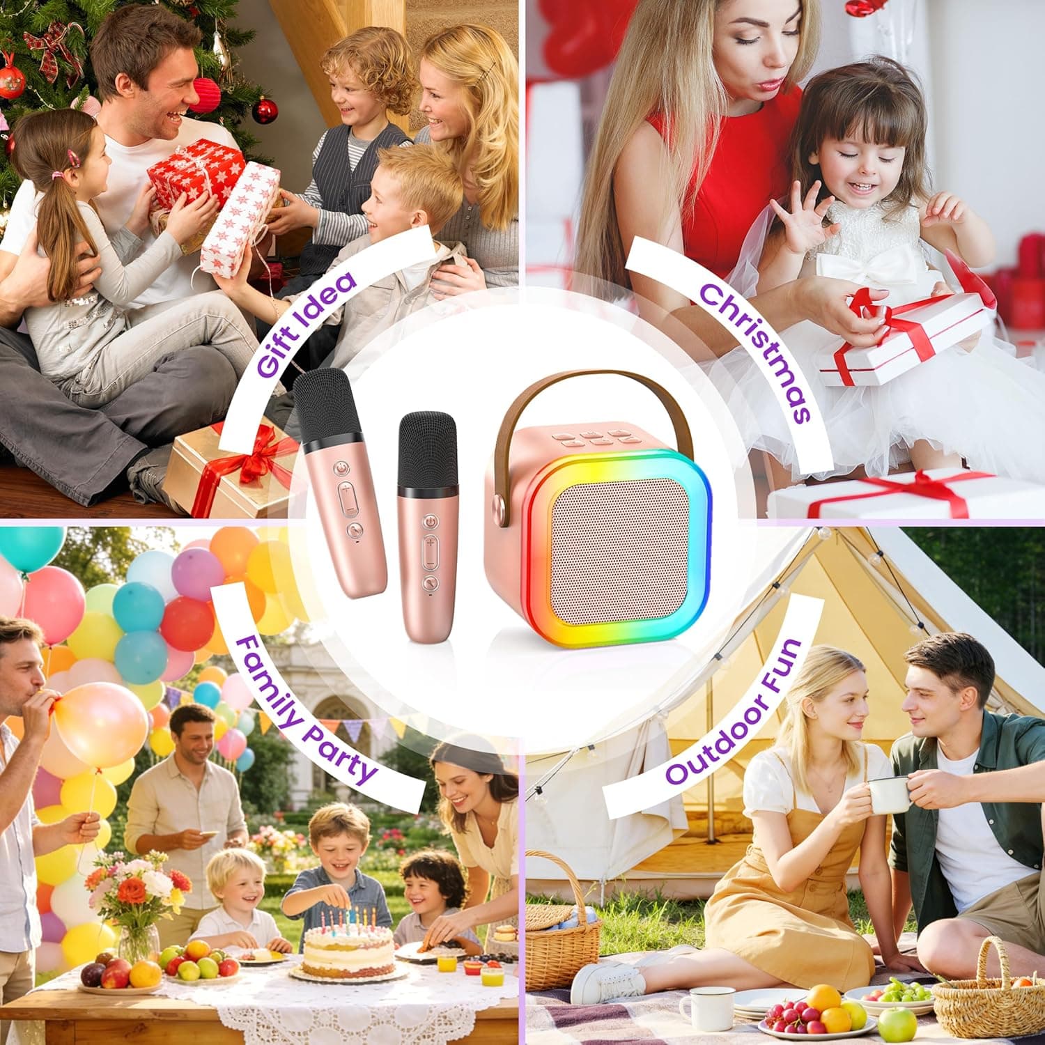 Mini Máquina de Karaoke para Niños y Adultos, 2026 MEJORES Regalos de Cumpleaños para Niñas de 3, 4, 5, 6, 7, 8+ Años, Juguetes para Niños, Altavoz Bluetooth Portátil con 2 Micrófonos de Karaoke Inalámbricos Regalos de San Valentín (Rosa) Oro Rosa 2 Micrófonos - Image 2