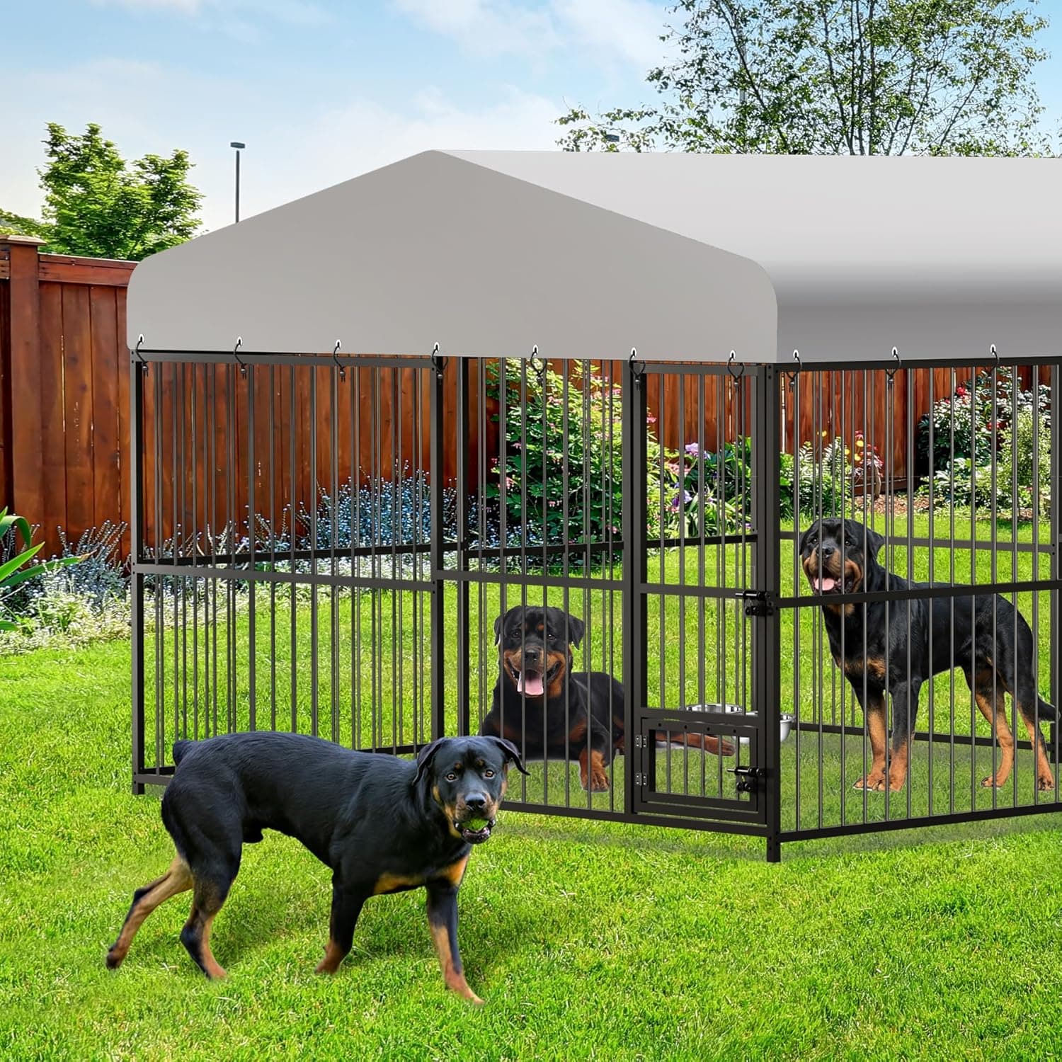 10x10x6 FT Large Dog Kennel Outdoor, Heavy-Duty Outdoor Dog Cage with Lock and Waterproof Roof, Swivel Stainless Steel Feeding Bowl- Easy Assembly for Medium & Large Dogs. 10x10x6FT - Image 7