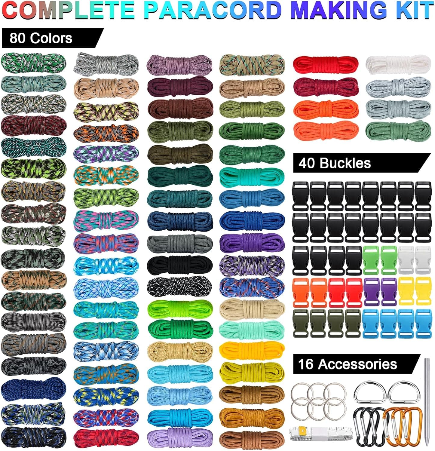 WEREWOLVES 80 Colors Paracord Cord, 550 Paracord Bracelet Crafting Combo Kits with Instruction - Multifunction Paracord Ropes, 10 Feet Each Parachute Cord for DIY Manual Braiding Supplies 80 Colors-Forest - Image 3