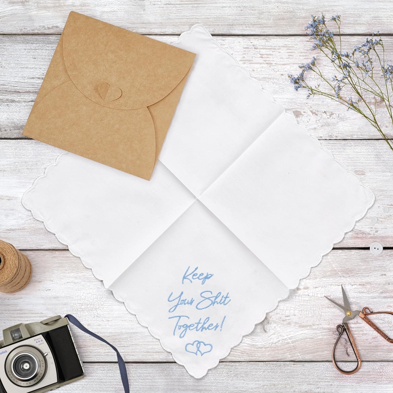 W&F GIFT Something Blue Wedding Gift Embroidered Handkerchief | Keep Your Shit Together! | Wedding Day Bride Gift - Image 6