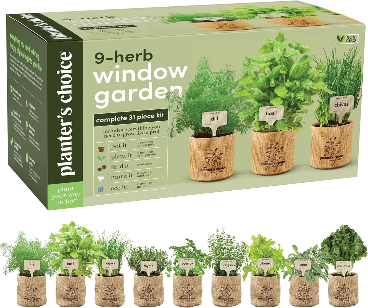 Planters' Choice 9 Herb Indoor Window Garden Kit - House Plants Seeds - Best Unique Christmas Gift Ideas for Women, Mom, Friend, Her, Birthday, Housewarming, Mother - New Home Kitchen Gifts - Image 2