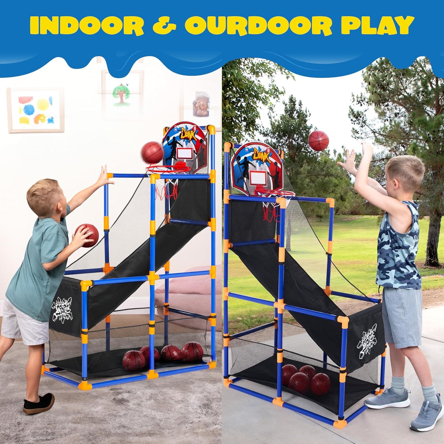 JOYIN Arcade Basketball Game Set with 4 Balls and Hoop for Kids 3 to 12 Years Old Indoor Outdoor Sport Play - Easy Set Up - Air Pump Included - Ideal for Competition Blue - Image 3