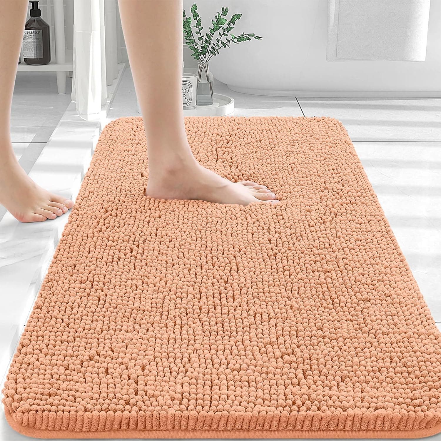 OLANLY Bathroom Rugs 30x20, Extra Soft Absorbent Chenille Bath Rugs, Rubber Backing Quick Dry, Machine Washable Bath Mats for Bathroom Floor, Tub and Shower, Home Decor Accessories, Peach 30" x 20" Peach - Image 2