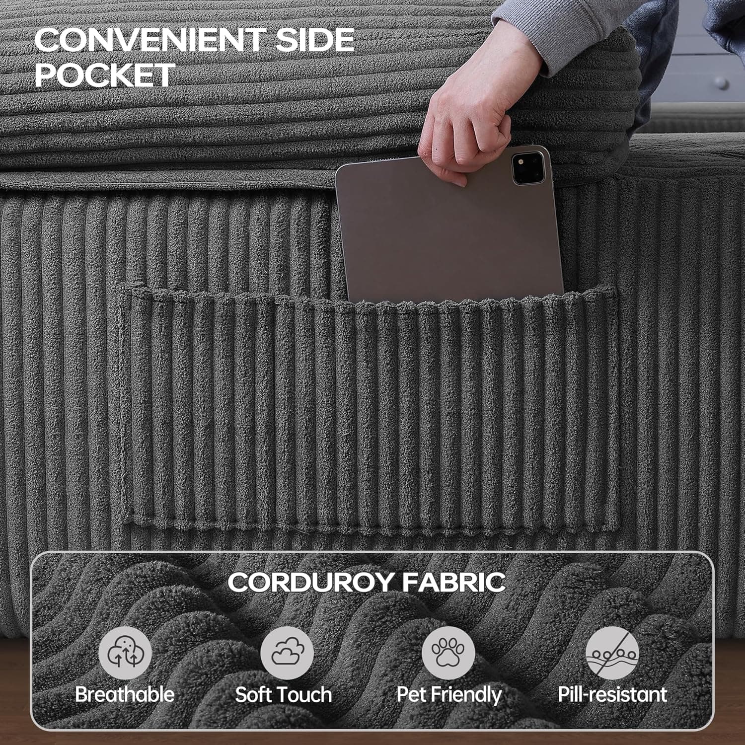 DURASPACE 126.2'' U-Shaped Modular Sectional Sofa Couch, Convertible 4-Seater Boneless Couches for Living Room (Gray) Grey - Image 9