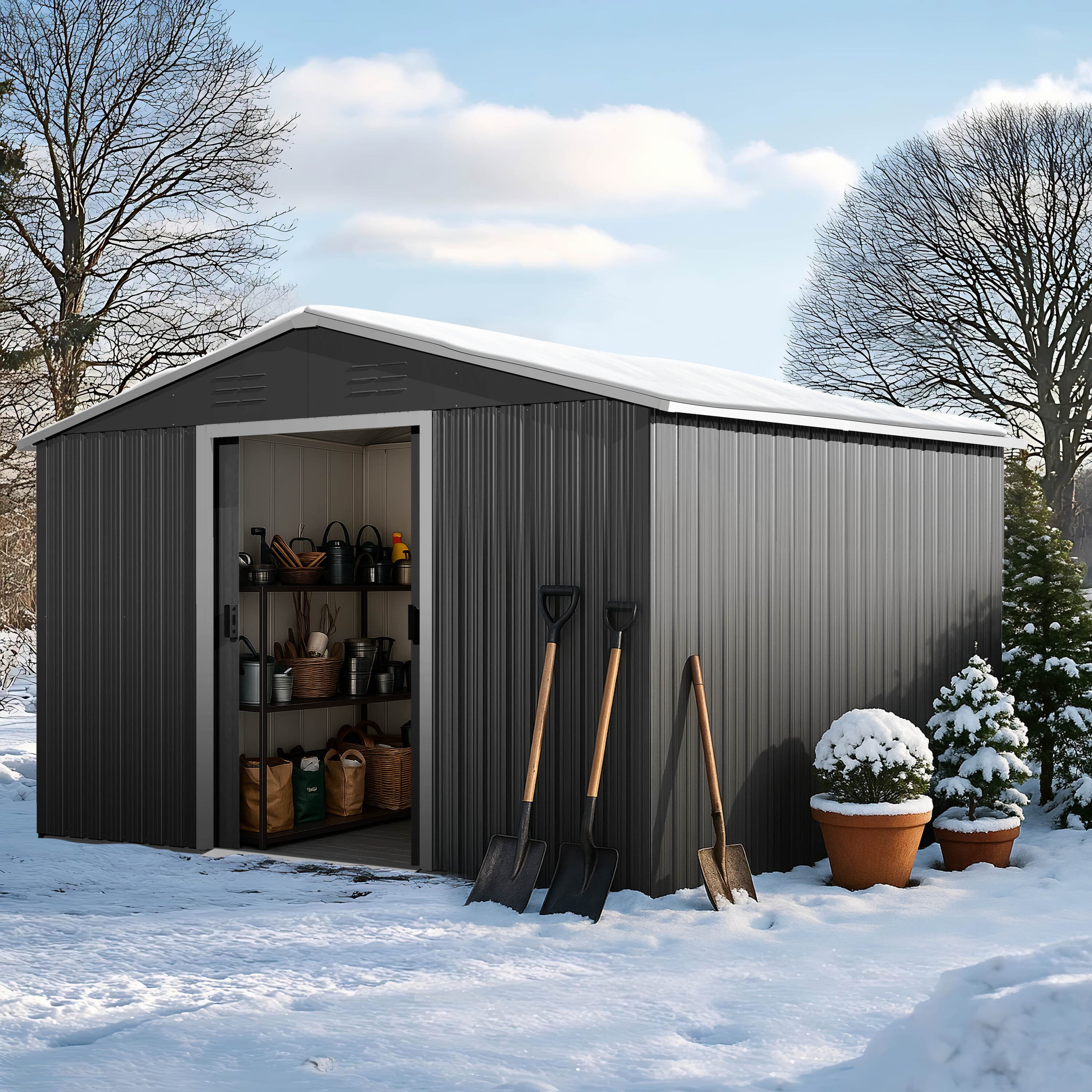 Nuu Garden 8.2-ft x 10-ft Galvanized Sheet Tool Room Galvanized steel Metal Storage Shed in Gray | GS001-02