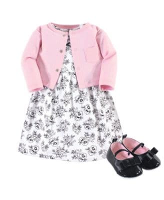 Hudson Baby Baby Girls Cotton Dress Cardigan Shoe Set