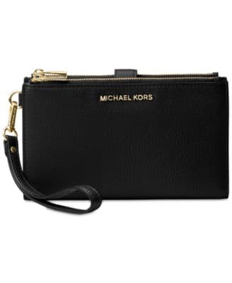 Adele Double-Zip Pebble Leather Phone Wristlet