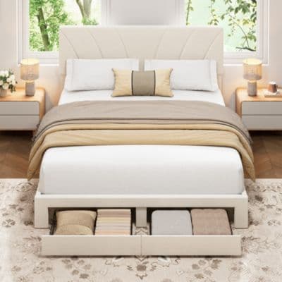 Homfan Velvet Bed Frame With 2 Storage Drawers Adjustable Headboard Platform Bed With Wooden Slats No Box Spring Needed Easy Assembly