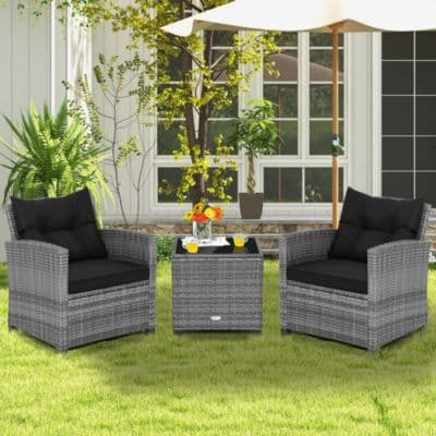 3 PCS Patio Rattan Furniture Bistro Set Cushioned Sofas Side Table Armrest - Image 4