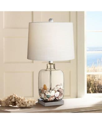 21.75" High Clear Glass Fillable Sea Shells Coastal Accent Table Lamp with Drum Shade