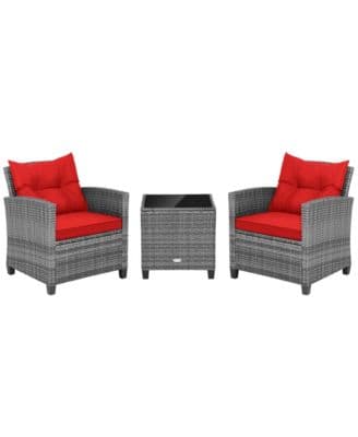 3 PCS Patio Rattan Furniture Bistro Set Cushioned Sofas Side Table Armrest - Image 3