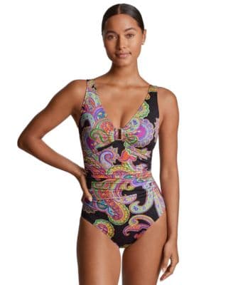 Women's Paisley-Print Ruched One-Piece Swimsuit