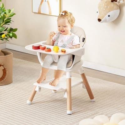 Gouun 6 In 1 Convertible Baby High Chair With Safety Harness Removable Tray
