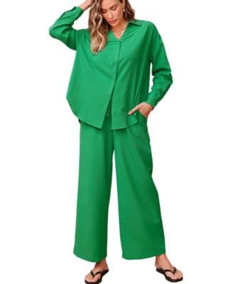 Women’s Solid Button Down Matching Set