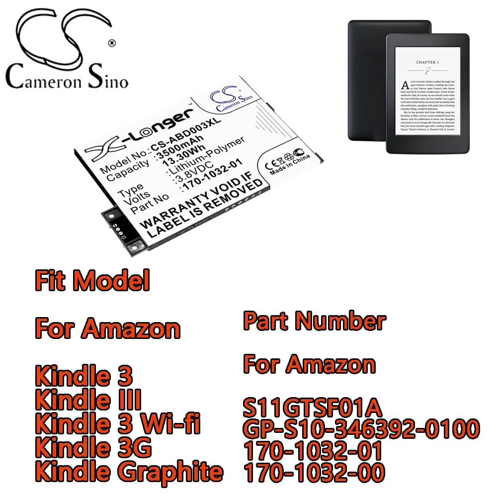Cameron Sino 3500mAh E-book, E-reader Batteryfor Amazon Kindle 3 Kindle III Kindle 3 Wi-fi Kindle 3G Kindle Graphite