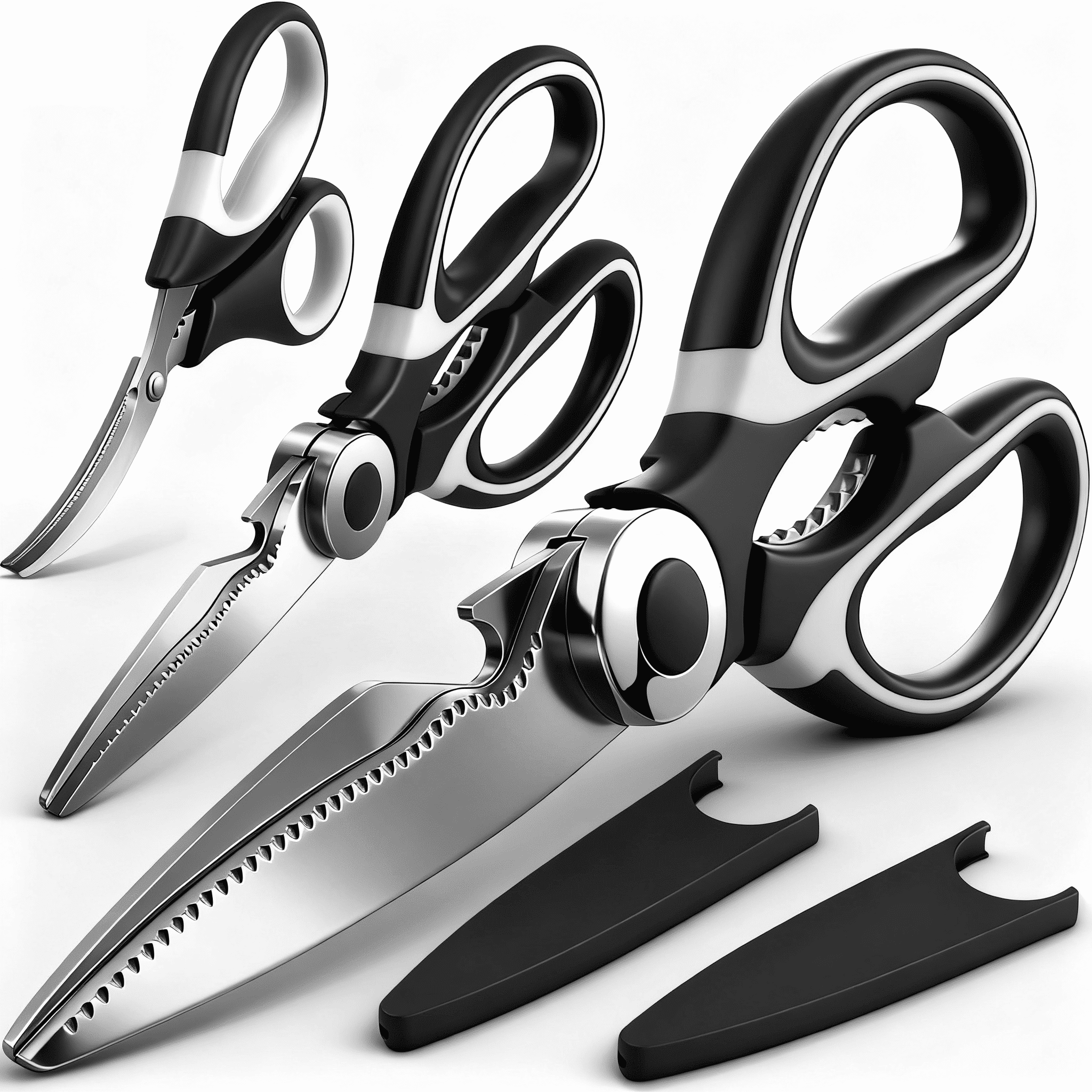 3-Pack Kitchen Scissors Set – Heavy Duty Stainless Steel Shears for Cutting Meat, Poultry, Fish, and Vegetables – Multipurpose Cooking Scissors, Dishwasher Safe