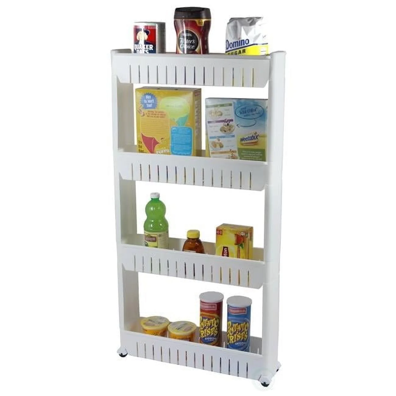 40 x 21.25 x 4.75 in. Slim Storage Cabinet Organizer 4 Shelf Rolling Pull Out Cart Rack Tower with Wheels, White