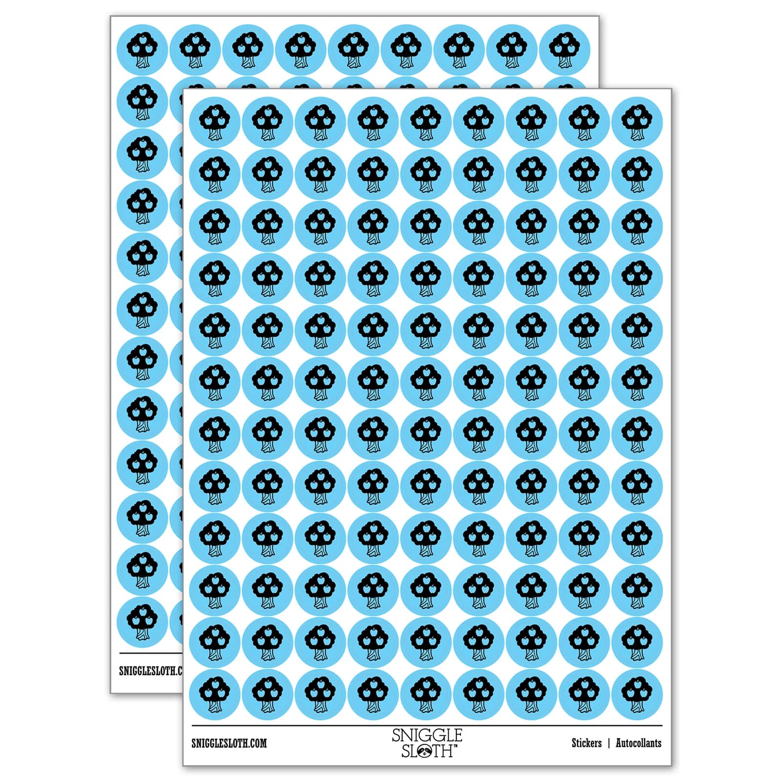 Apple Tree Fall Autumn 200+ Round Stickers - Light Blue - Matte Finish - 0.50" Size
