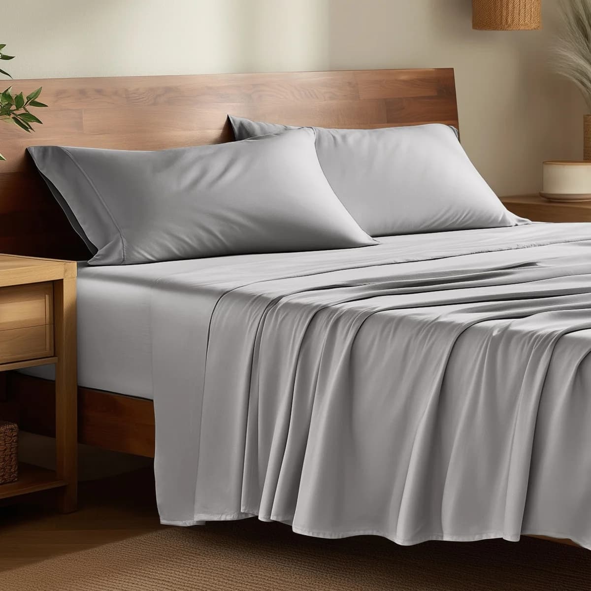 Bare Home Bamboo Sheet Set - Made from Rayon Fibers - Deep Pockets - 3 Piece - Twin, Light Gray