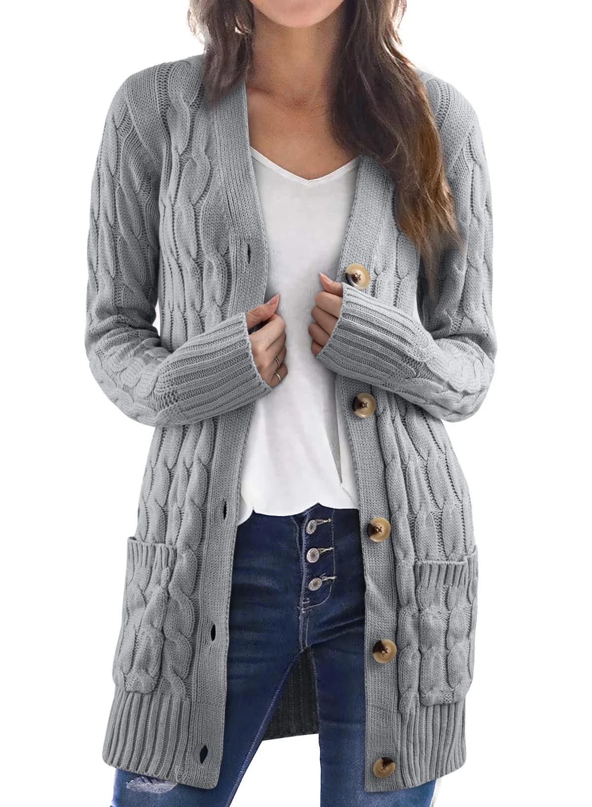DOKOTOO Womens Gray Sweater Fall Winter Cardigans for Women Ligghtweight Cardigan for Women