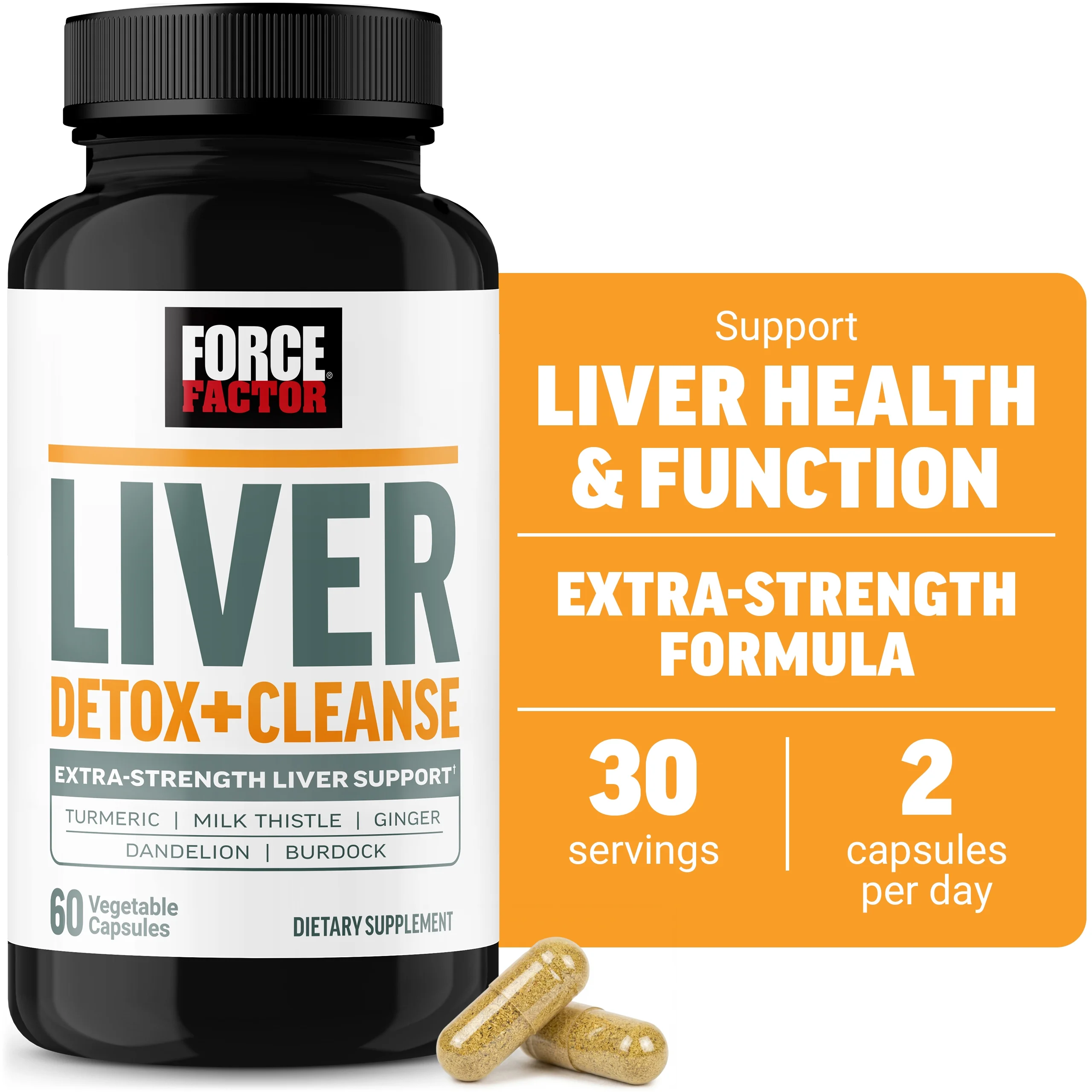Force Factor Extra-Strength Liver Detox & Repair Capsules with Milk Thistle, Turmeric & Dandelion, 60 Count