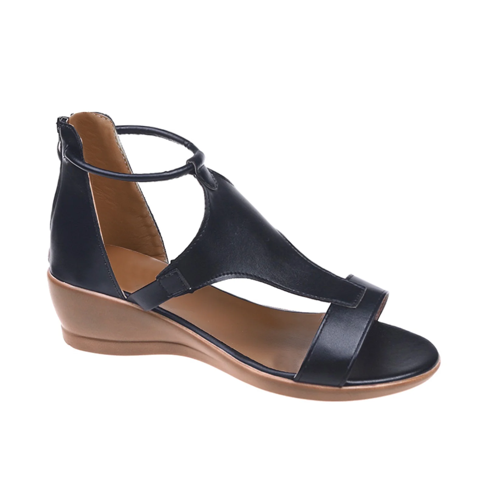 Kcodviy Zipper Summer Open Solid Color Sandals Platform Womens Shoes Casual Wedges Toe Women'S Sandals Women Summer Sandals Pearl Sandals For Women Sandals For Women Yoga Sandals Women Born Sanda