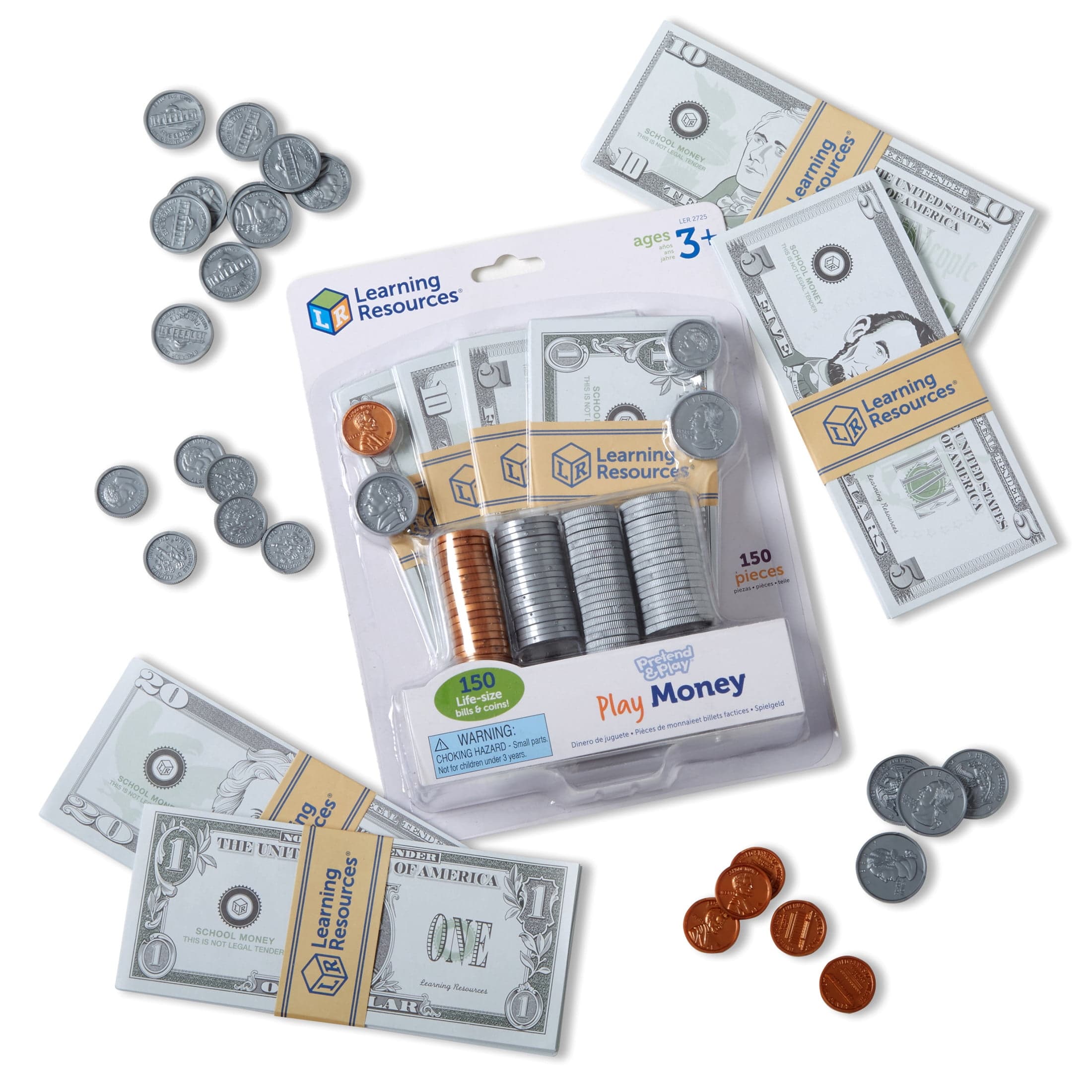 Learning Resources Pretend Play Money, Pretend Money Set for Kids, Banking Play Toys, Ages 3+