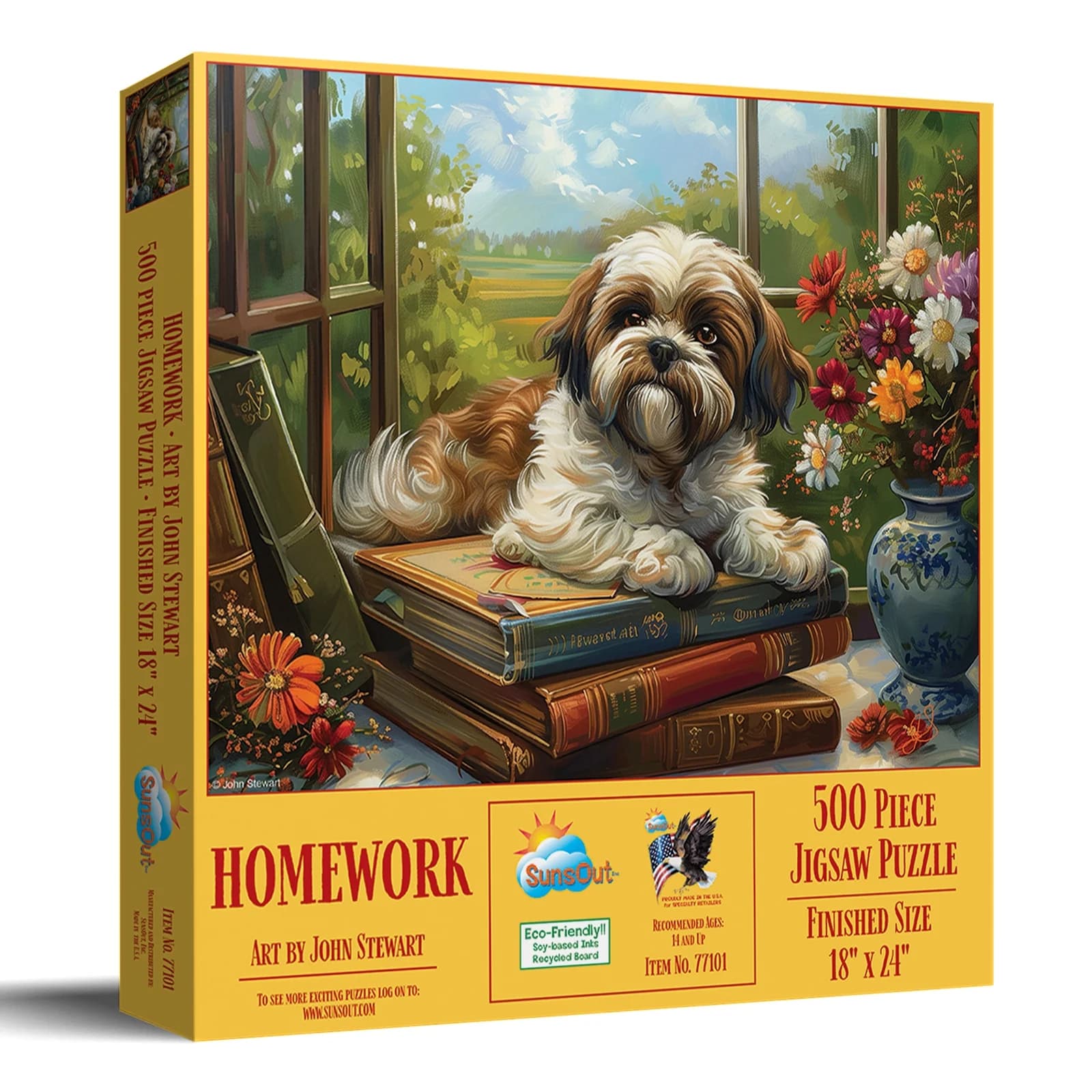 SUNSOUT INC - Homework Shih Tzu - 500 pc Jigsaw Puzzle by Artist: John Stewart - Finished Size 18" x 24" - MPN# 77101