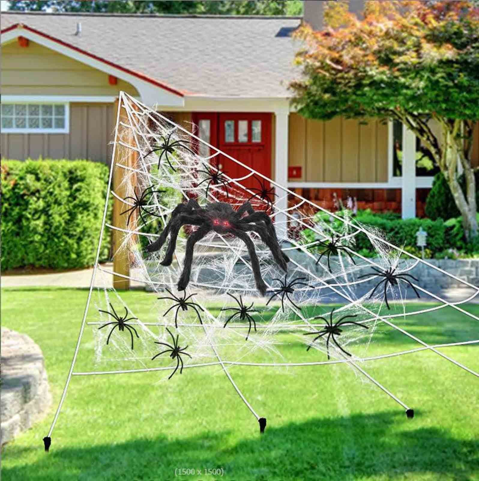 Giant Spider Web Decoration Outside 16ft + Giant Spider 30" + 20g Stretchy Dense Spider Silk Rope and 20 Small Spiders Triangular Huge Spider Web for Yard Outdoor
