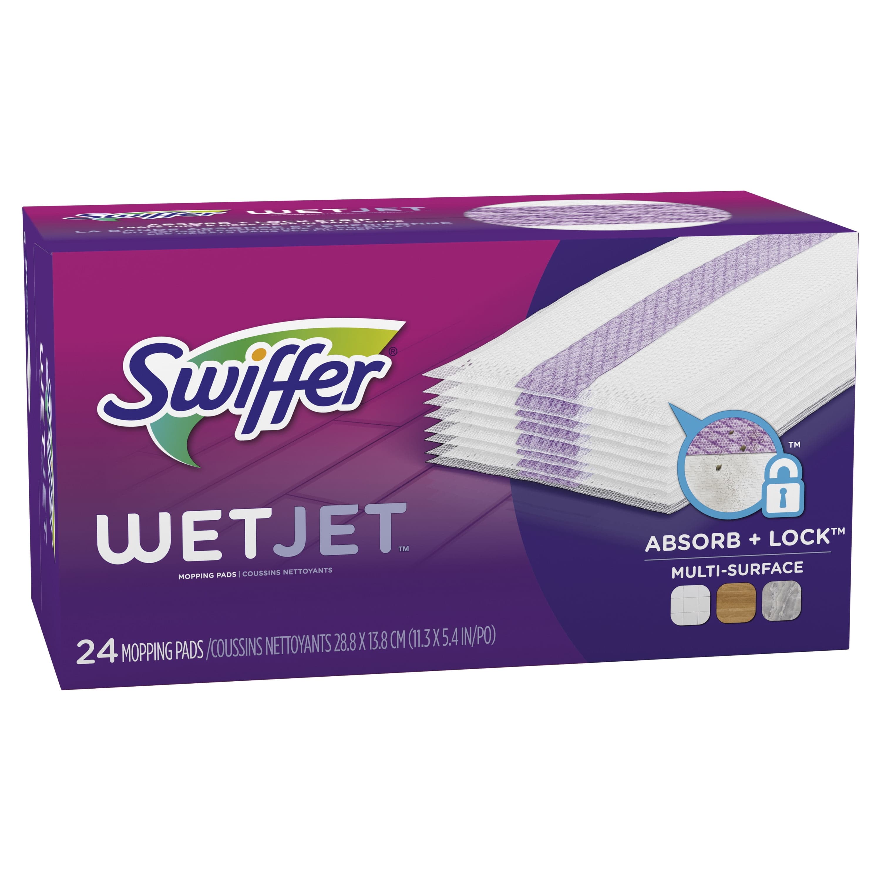 Swiffer Wet Jet Mop Cleaning Pads Refill, Floor Cleaner for Mopping Wood, Laminate, Tile, 24 Count