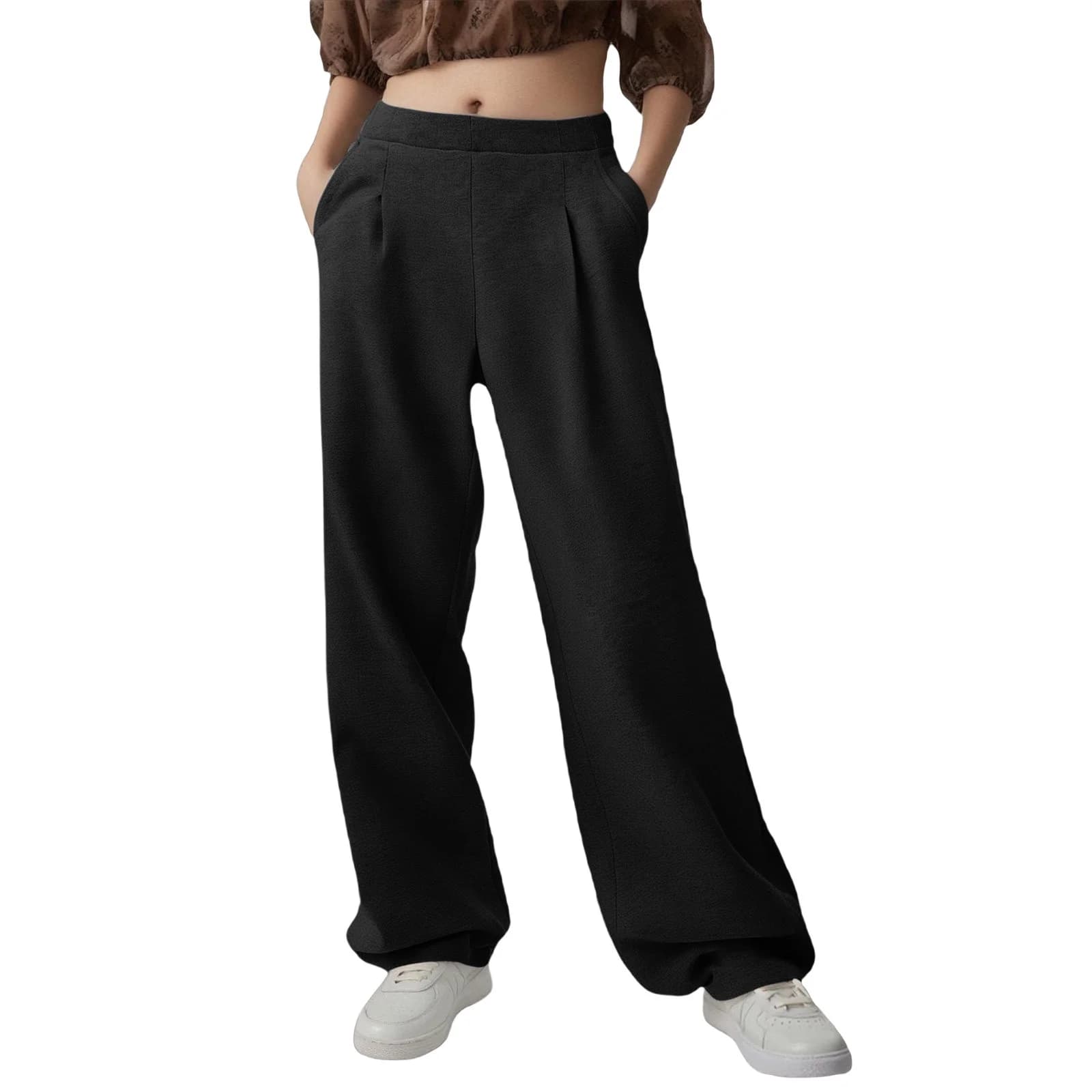 ctdiral Lounge Sweatpants for Womens Baggy Travel Wide Leg Pants Dressy Golf Work Pants with Pockets Casual Lightweight Running Long Pants Fall Loose Fit Joggers Black XL