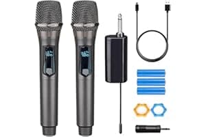 Wireless Microphone, Rechargeable Fixed Frequency Wireless Dual Microphone, Dual Handheld Dynamic Microphone,Karaoke Singing,
