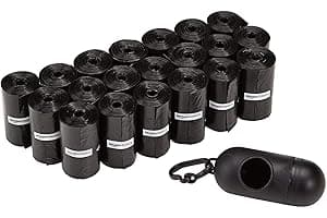 Amazon Basics Dog Poop Bags with Dispenser, 300 Count, Enhanced for Guaranteed Leakproof, Unscented, Includes Leash Clip
