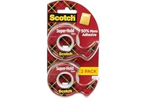 Scotch Super-Hold Tape, 2 Rolls, Transparent Finish, 50% More Adhesive, Trusted Favorite, 3/4 x 600 Inches, Dispensered (198D