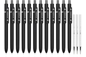 STAGEEK Black Gel Pens, 12Pcs Fine Point Smooth Writing Pens with 3 Extra Refills, Quick Dry Black Ink Pens for Journaling, O